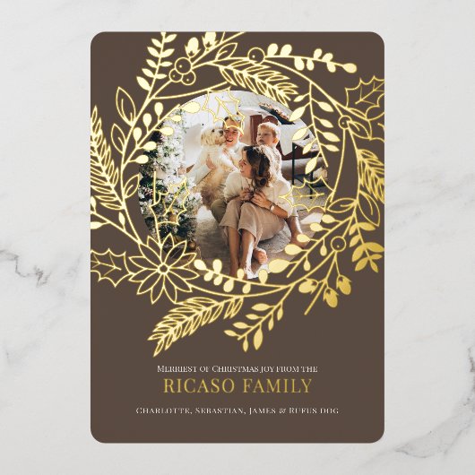 Frohe Weihnachts-Wraath-Fotokarte Folien Feiertagskarte (Vorderseite)