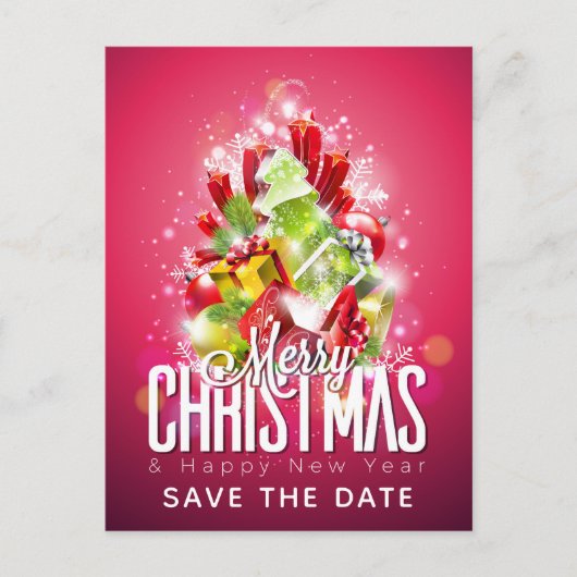 Frohe Weihnachts-Wrapped Presents Save the Date Postkarte (Vorderseite)