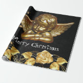 Frohe Weihnachts Wrapping Paper Gold Angel Geschenkpapier (Ungerollt)