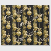 Frohe Weihnachts Wrapping Papier Gold Balls Black Geschenkpapier (Flach)