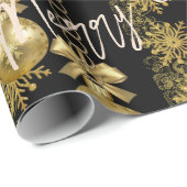 Frohe Weihnachts Wrapping Papier Gold Balls Black Geschenkpapier (Rolleneckpunkt)