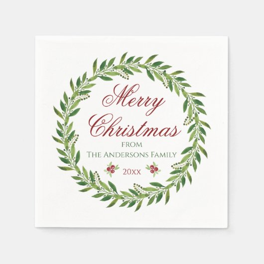 Frohe Weihnachts-Wreath-Familie Serviette (Vorderseite)