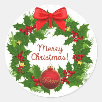 Frohe Weihnachts-Wreath-Friedensaufkleber Runder Aufkleber