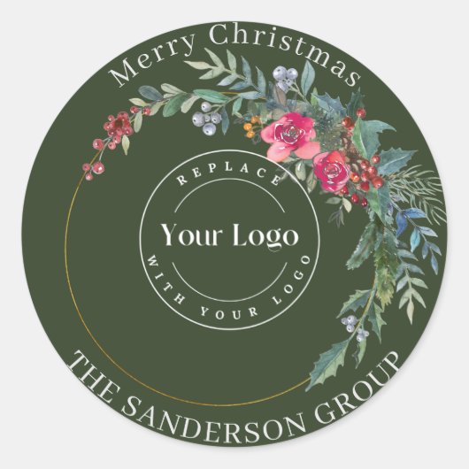 Frohe Weihnachts-Wreath-Logo-Round-Aufkleber Runder Aufkleber (Vorderseite)