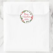 Frohe Weihnachts Wreath Red Script | Kranz Runder Aufkleber (Tasche)