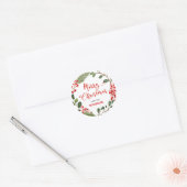 Frohe Weihnachts Wreath Red Script | Kranz Runder Aufkleber (Umschlag)