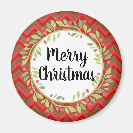 Frohe Weihnachts Wreath Retro Red Magnet (Vorne)