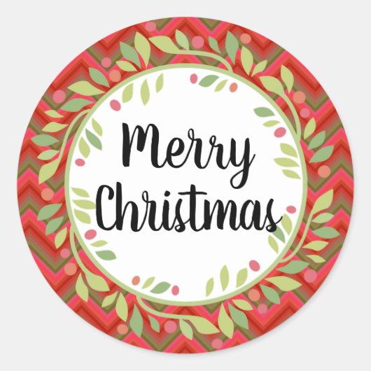 Frohe Weihnachts Wreath Retro Red Runder Aufkleber (Vorderseite)