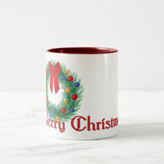 Frohe Weihnachts-Wreath-Tasse Zweifarbige Tasse