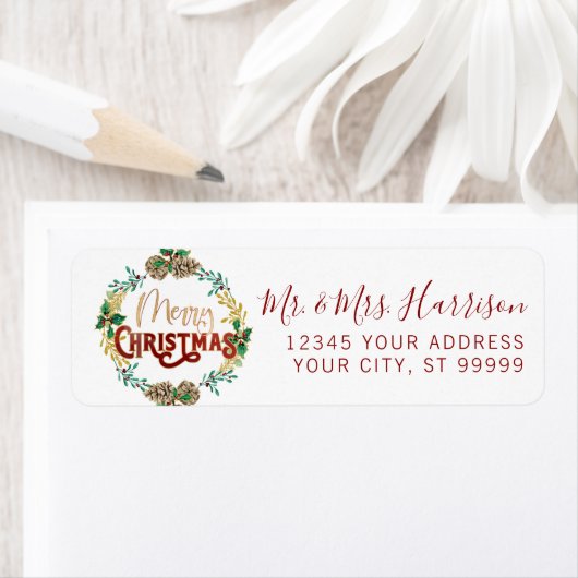 Frohe Weihnachts-Wreath Watercolor Gold Red Script (Insitu)