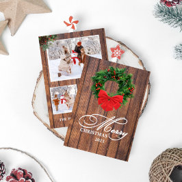 Frohe Weihnachts-Wreath-Wood-Fotokarte Einladung