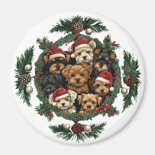 Frohe Weihnachts Yorkshire Terrier Dogs Magnet (Vorne)
