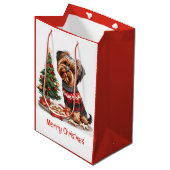Frohe Weihnachts Yorkshire Terrier Dogs Mittlere Geschenktüte (Vorderseite Schrägansicht)