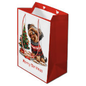 Frohe Weihnachts Yorkshire Terrier Dogs Mittlere Geschenktüte (Rückseite Schrägansicht)