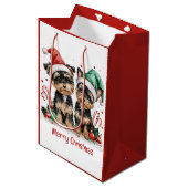 Frohe Weihnachts Yorkshire Terrier Dogs Mittlere Geschenktüte (Vorderseite Schrägansicht)