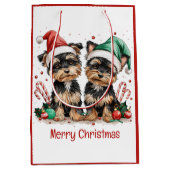 Frohe Weihnachts Yorkshire Terrier Dogs Mittlere Geschenktüte (Vorderseite)