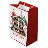 Frohe Weihnachts Yorkshire Terrier Dogs Mittlere Geschenktüte (Rückseite Schrägansicht)