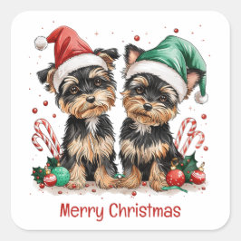 Frohe Weihnachts Yorkshire Terrier Dogs Quadratischer Aufkleber