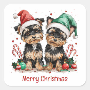 Frohe Weihnachts Yorkshire Terrier Dogs Quadratischer Aufkleber