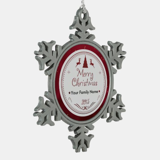 Frohe Weihnachts-Zinndekoration - einfach Name hin Schneeflocken Zinn-Ornament (Links)