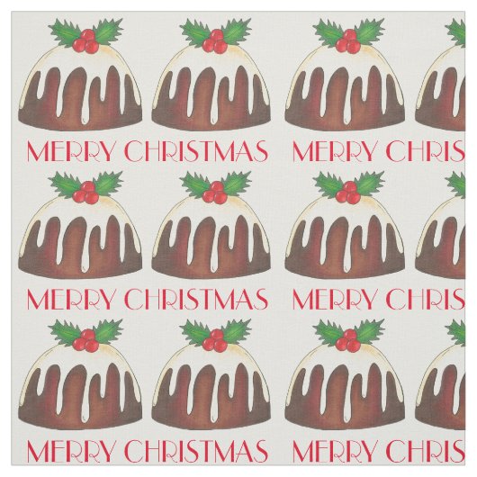 Frohe Weihnachts Zucker Pudding Holly Blätter Stoff (Muster)