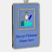 Frohe Weihnachtsangeln Pinguin Custom Ornament Rahmen-Ornament Silber (Rechts)