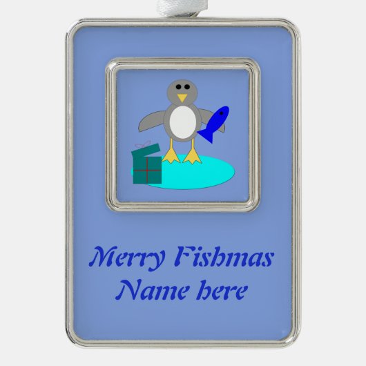 Frohe Weihnachtsangeln Pinguin Custom Ornament Rahmen-Ornament Silber (Vorderseite)