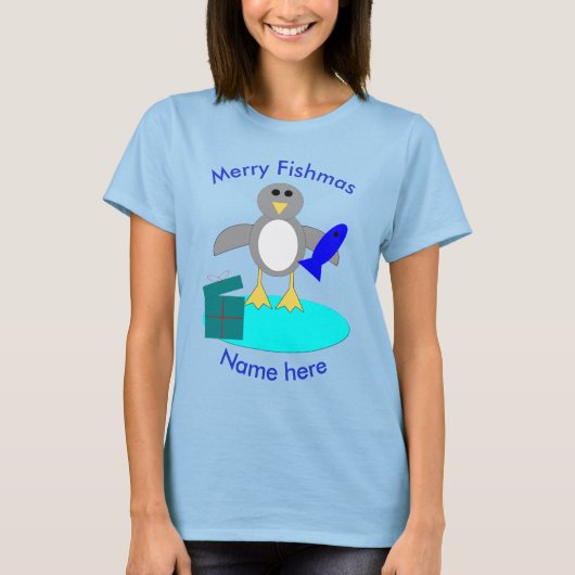 Frohe Weihnachtsangeln Pinguin Custom T Shirt (Vorderseite)