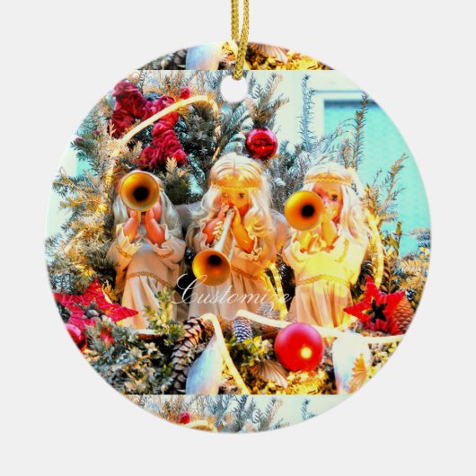 Frohe Weihnachtsangels maßgeschneidert Keramik Ornament (Vorne)
