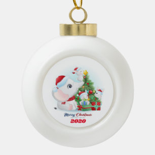 Frohe Weihnachtsbabys Elefant und Bunnies Keramik Kugel-Ornament