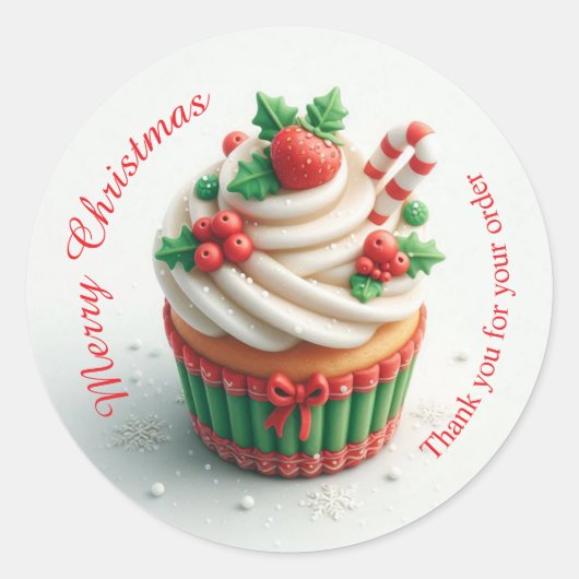Frohe Weihnachtsbäckerei Cupcake Danke Sticker (Vorderseite)