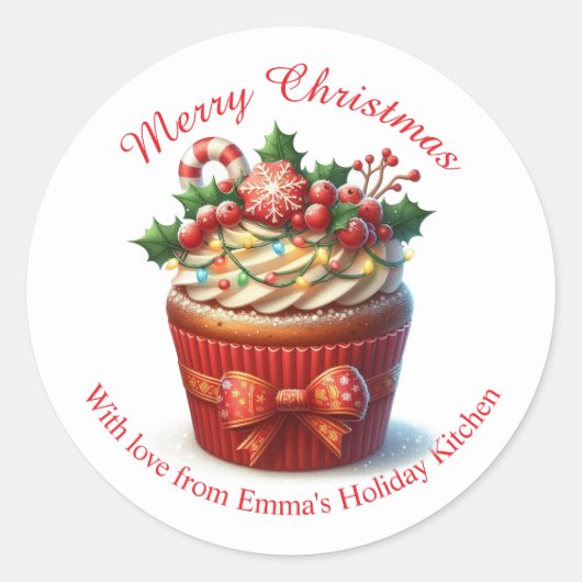 Frohe Weihnachtsbäckerei Cupcake Sticker (Vorderseite)