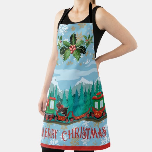 Frohe Weihnachtsbahn auf Eisblau Schürze (InSitu)
