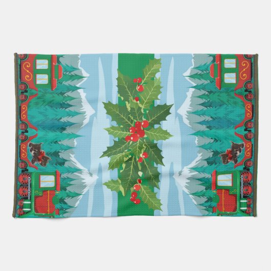 Frohe Weihnachtsbahn Geschirrtuch (Horizontal)