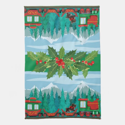 Frohe Weihnachtsbahn Geschirrtuch (Vertikal)