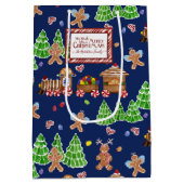 Frohe Weihnachtsbahn Gingerbread Man Navy Familie Mittlere Geschenktüte (Rückseite)