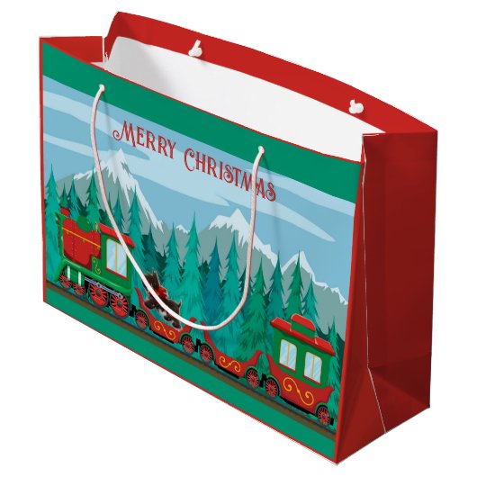 Frohe Weihnachtsbahn Große Geschenktüte (Rückseite Schrägansicht)