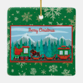 Frohe Weihnachtsbahn mit Hund Keramikornament (Rückseite)