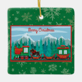 Frohe Weihnachtsbahn mit Hund Keramikornament (Vorderseite)
