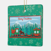 Frohe Weihnachtsbahn mit Hund Keramikornament (Links)