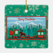 Frohe Weihnachtsbahn mit Hund Keramikornament (Rückseite)