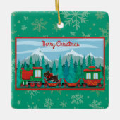 Frohe Weihnachtsbahn mit Hund Keramikornament (Vorderseite)