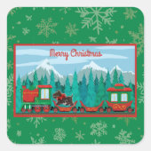 Frohe Weihnachtsbahn mit Hund Quadratischer Aufkleber (Vorderseite)