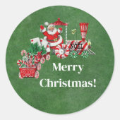 Frohe Weihnachtsbahn mit Santa Candy Canes Green Runder Aufkleber (Vorderseite)