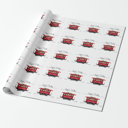 Frohe Weihnachtsbahn Trolley Streetcar Geschenkpapier (Ungerollt)