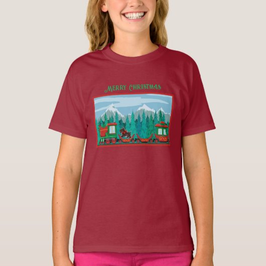 Frohe Weihnachtsbahn und Scotty Hund T-Shirt (Vorderseite)