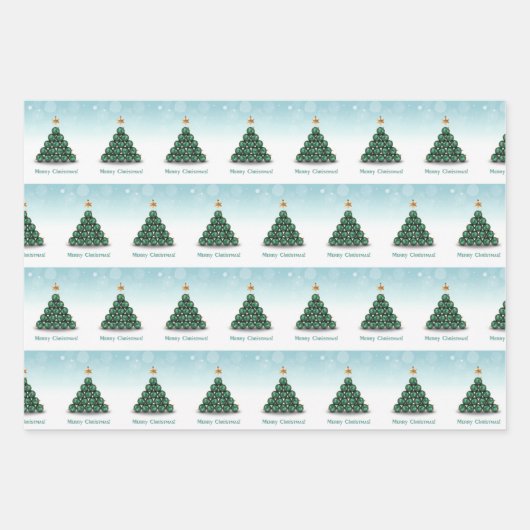 Frohe Weihnachtsbälle Baum Mint Pastel Design Geschenkpapier Set (Vorderseite 2)