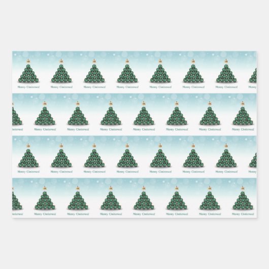 Frohe Weihnachtsbälle Baum Mint Pastel Design Geschenkpapier Set (Vorderseite)