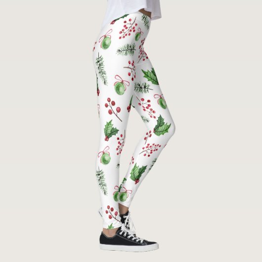 Frohe Weihnachtsbälle Holly Berries Pine Leggings (Rechts)