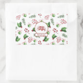 Frohe Weihnachtsbälle Holly Berries Pine Monogram Rechteckiger Aufkleber (Tasche)